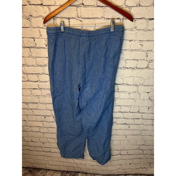 SALE!! LL Bean women's size 10 pants blue white pinstripe elastic waist tie stri - Picture 3 of 3